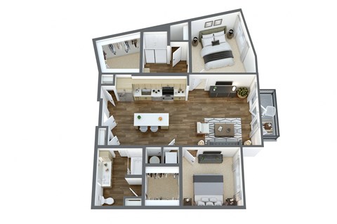 Floor plan for 2 beds, 2 baths, 1166 sqft